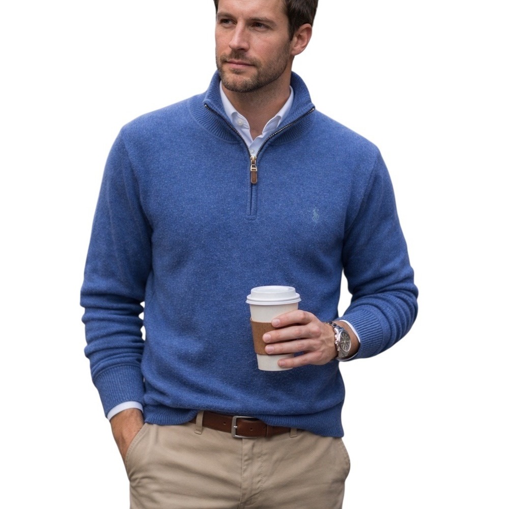 Polo Ralph Lauren XXL Sweater 2XL Washable Cashmere 1/4 Zip Pullover Blue 820